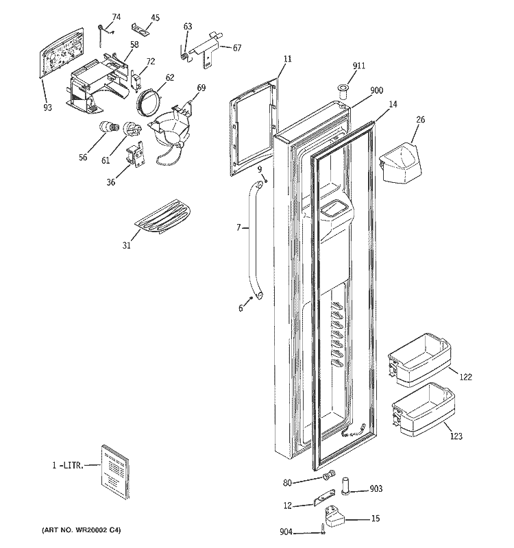 FREEZER DOOR Diagram and Parts List for GSS25KSWCSS  General Electric Refrigerator