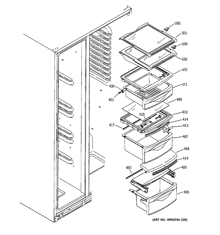 FRESH FOOD SHELVES Diagram and Parts List for GSS25KSWCSS  General Electric Refrigerator