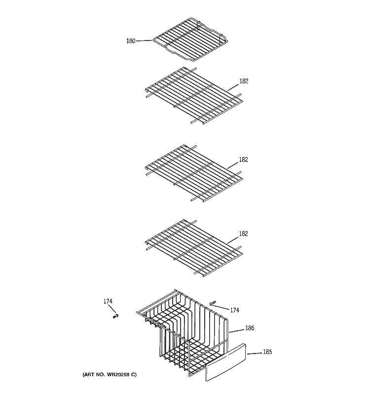 FREEZER SHELVES Diagram and Parts List for GSS26KHWASS  General Electric Refrigerator