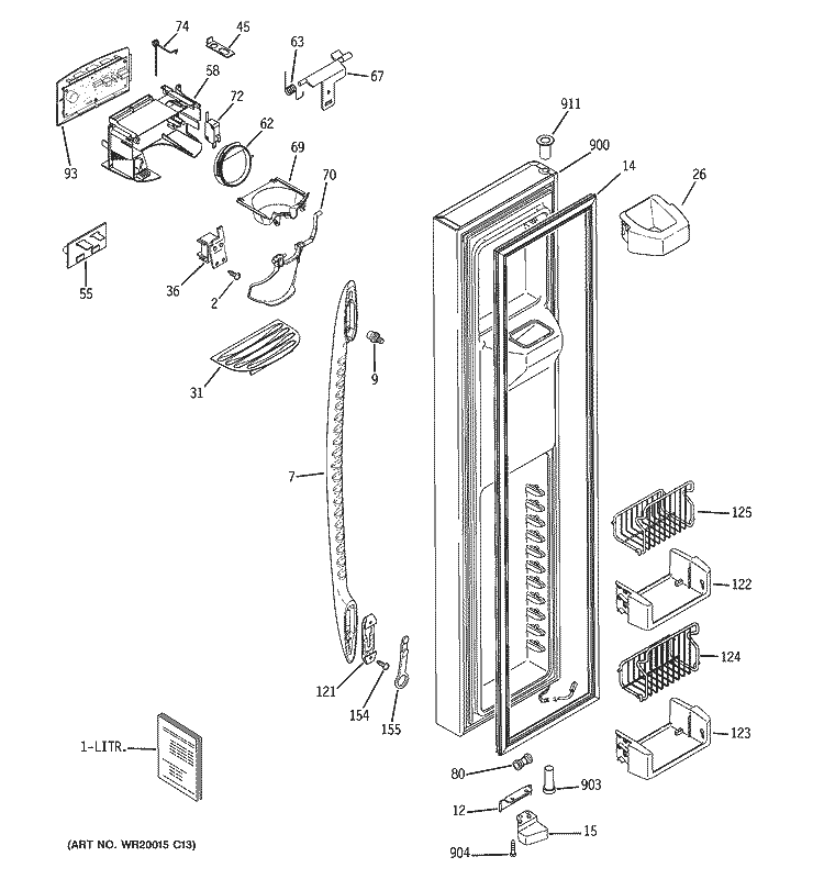 FREEZER DOOR Diagram and Parts List for PCF23NGWDWW  General Electric Refrigerator