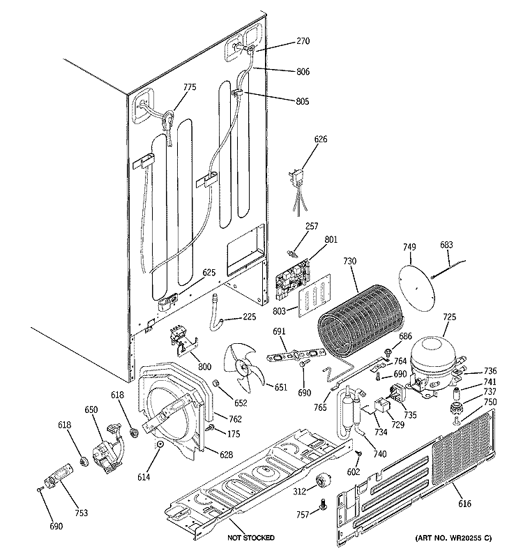 SEALED SYSTEM & MOTHER BOARD Diagram and Parts List for PCF23NGWDWW  General Electric Refrigerator