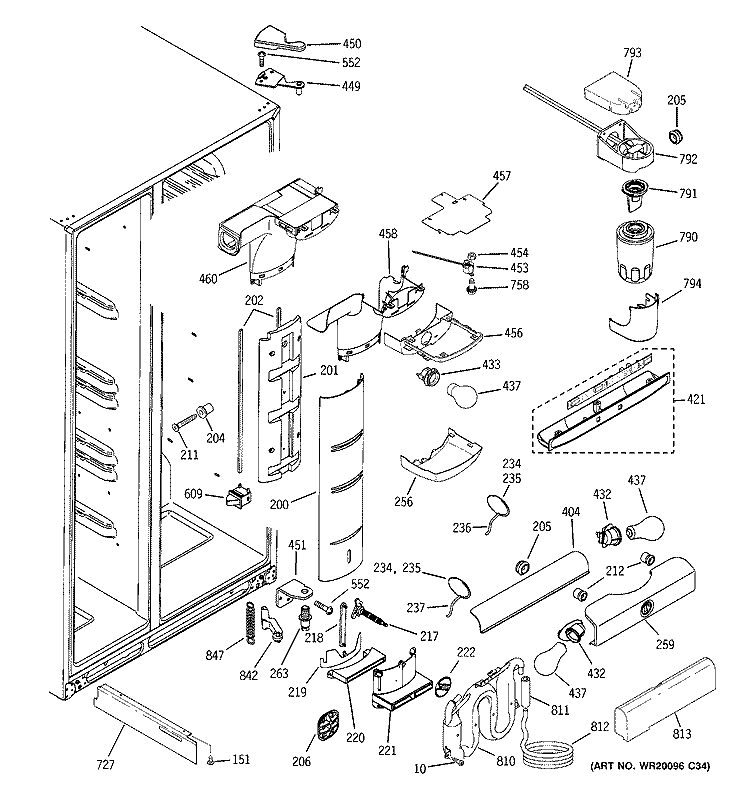 FRESH FOOD SECTION Diagram and Parts List for PCF23NGWDWW  General Electric Refrigerator