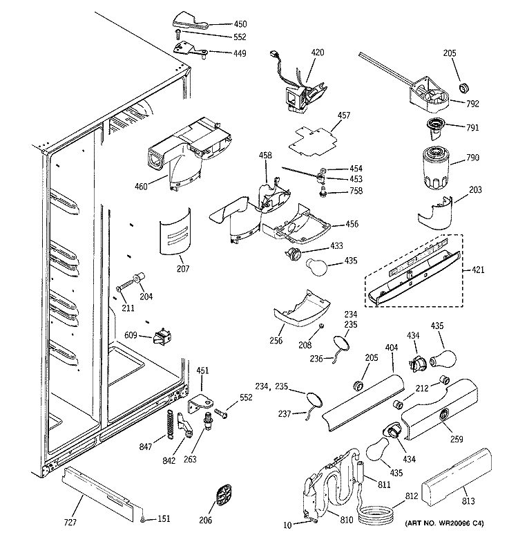 CUSTOM COOL Diagram and Parts List for PCF23NGWDWW  General Electric Refrigerator
