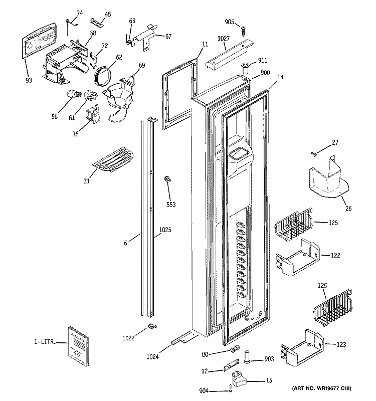 FREEZER DOOR Diagram and Parts List for PJE25MGTEFKB  General Electric Refrigerator