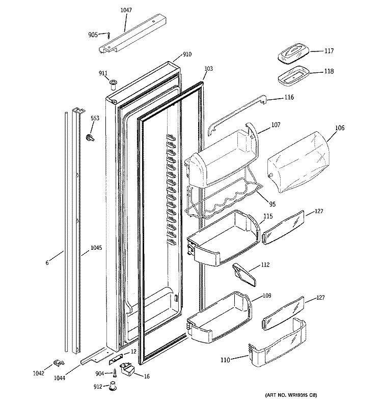 FRESH FOOD DOOR Diagram and Parts List for PJE25MGTEFKB  General Electric Refrigerator