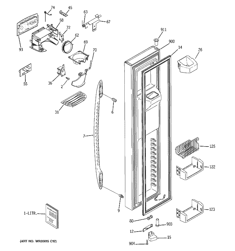 FREEZER DOOR Diagram and Parts List for PSC23MSWDSS  General Electric Refrigerator