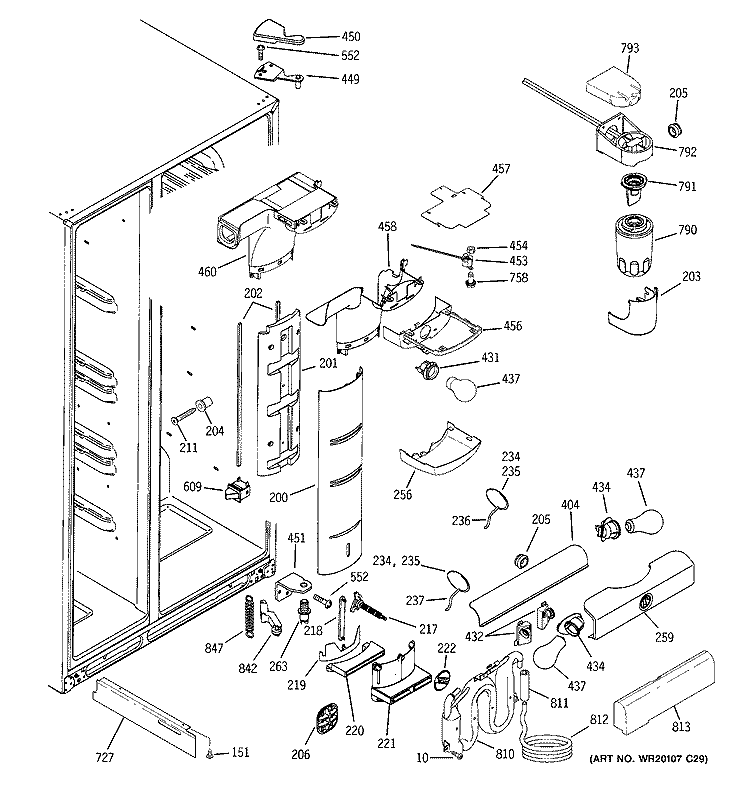 FRESH FOOD SECTION Diagram and Parts List for PSC23MSWDSS  General Electric Refrigerator