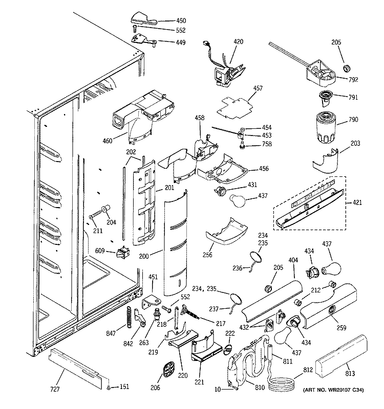 FRESH FOOD SECTION Diagram and Parts List for PSC23SHTHSS  General Electric Refrigerator