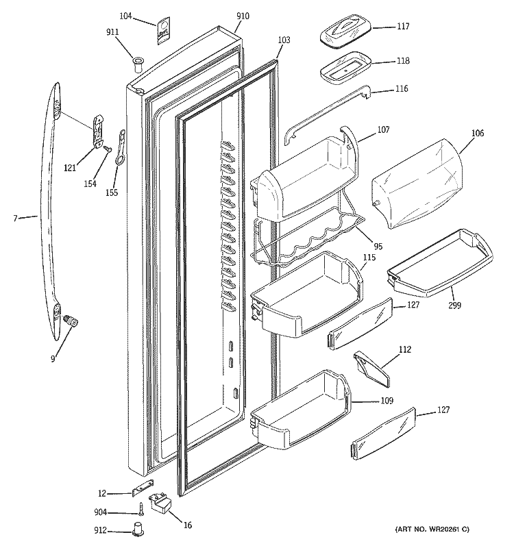 FRESH FOOD DOOR Diagram and Parts List for PSE25SGTECSS  General Electric Refrigerator