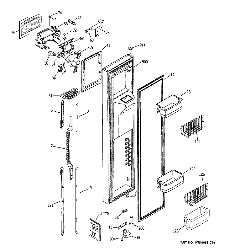 FREEZER DOOR Diagram and Parts List for PSE27NGWAFBB  General Electric Refrigerator