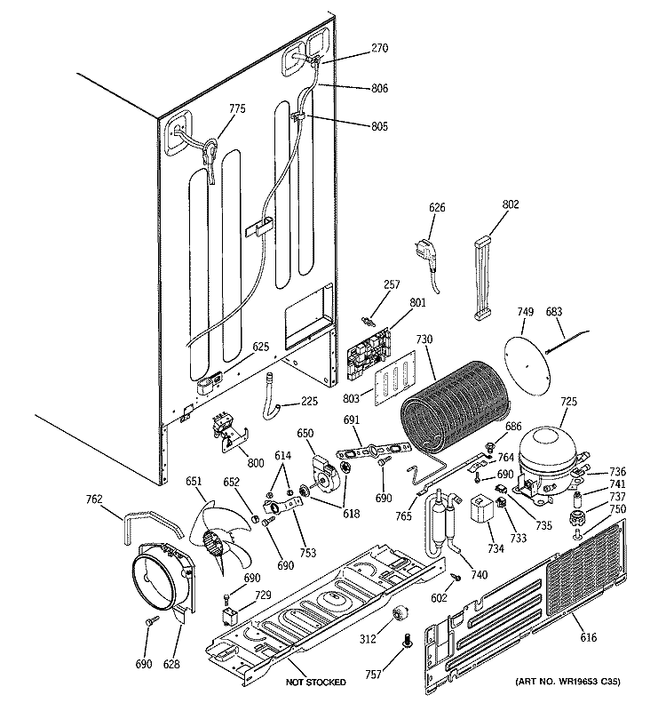SEALED SYSTEM & MOTHER BOARD Diagram and Parts List for PSE27NGWAFBB  General Electric Refrigerator