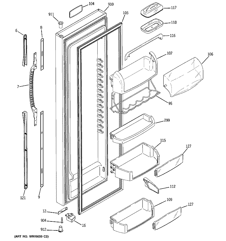 FRESH FOOD DOOR Diagram and Parts List for PSE27NGWAFBB  General Electric Refrigerator