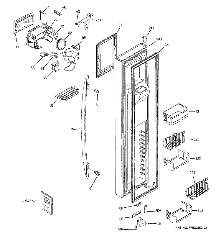 FREEZER DOOR Diagram and Parts List for PSE27NHWACSS  General Electric Refrigerator