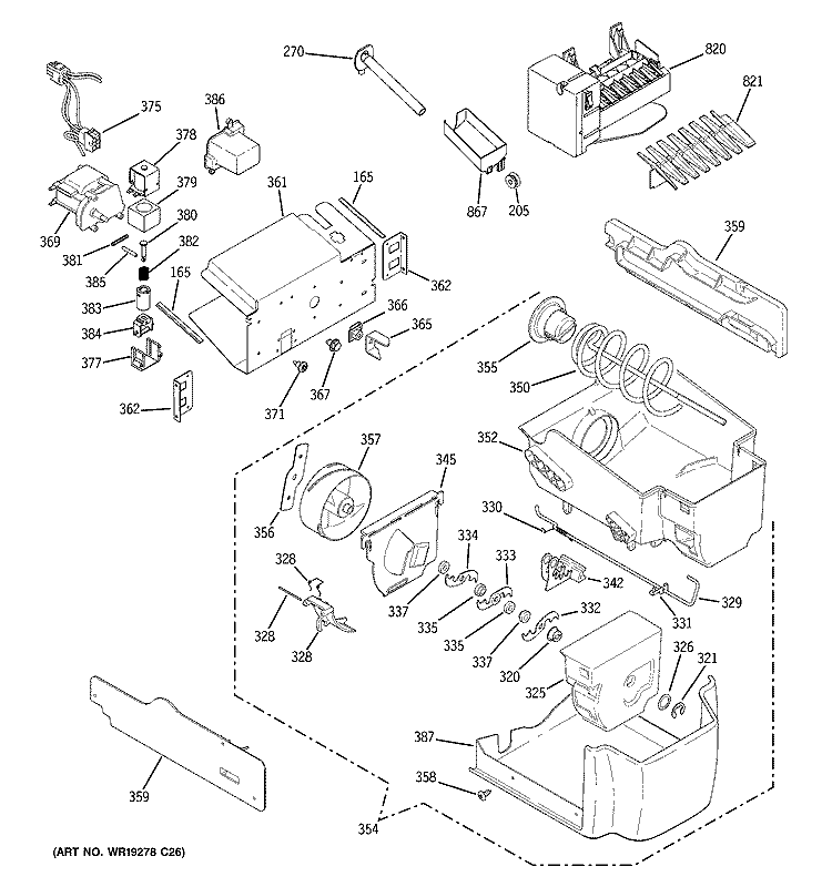 ICE MAKER & DISPENSER Diagram and Parts List for PSF26PGSCBB  General Electric Refrigerator