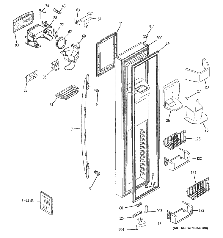 FREEZER DOOR Diagram and Parts List for PSF26PGSCWS  General Electric Refrigerator