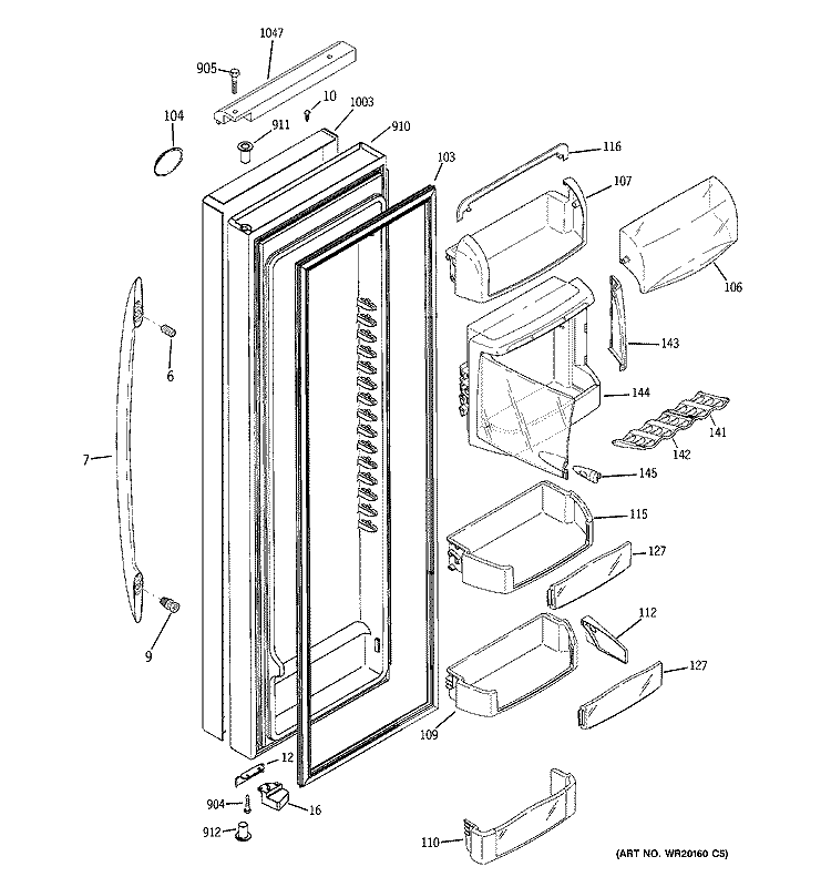 FRESH FOOD DOOR Diagram and Parts List for PSH25PSTASS  General Electric Refrigerator