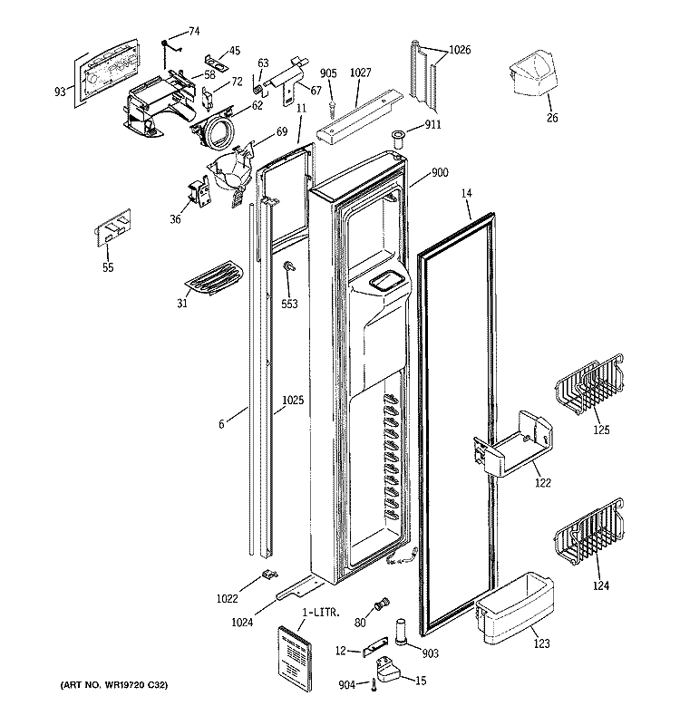 FREEZER DOOR Diagram and Parts List for PSI23NGWDBV  General Electric Refrigerator