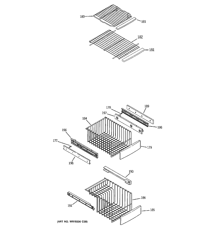 FREEZER SHELVES Diagram and Parts List for PSI23NSTFSV  General Electric Refrigerator