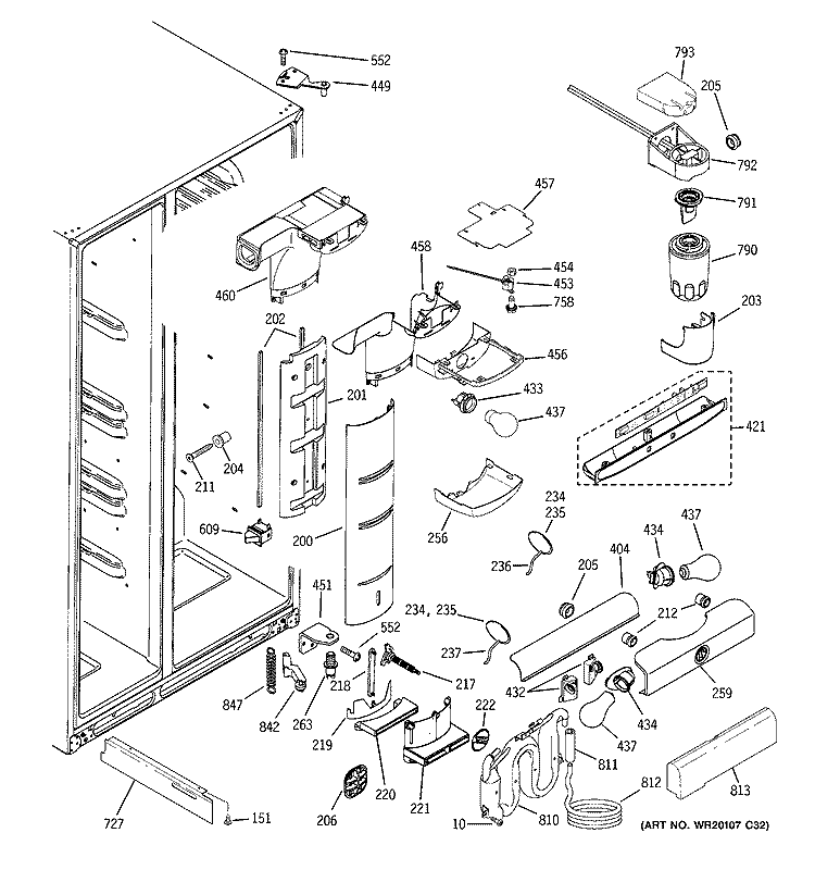 FRESH FOOD SECTION Diagram and Parts List for PSI23NSTFSV  General Electric Refrigerator