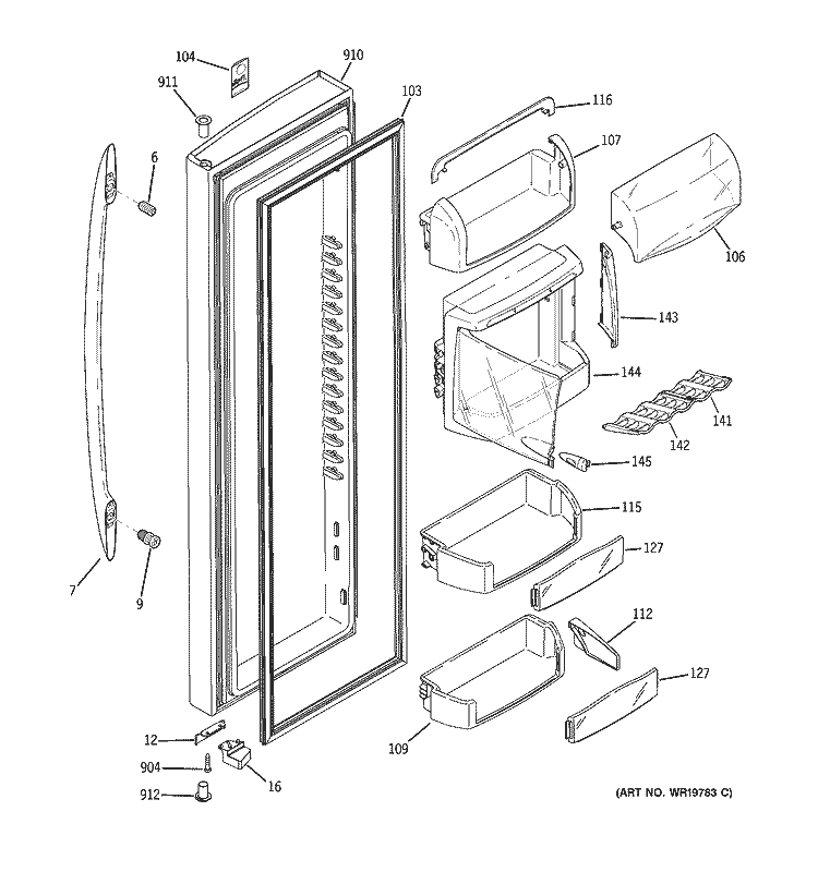 FRESH FOOD DOOR Diagram and Parts List for PSW26PSSDSS  General Electric Refrigerator