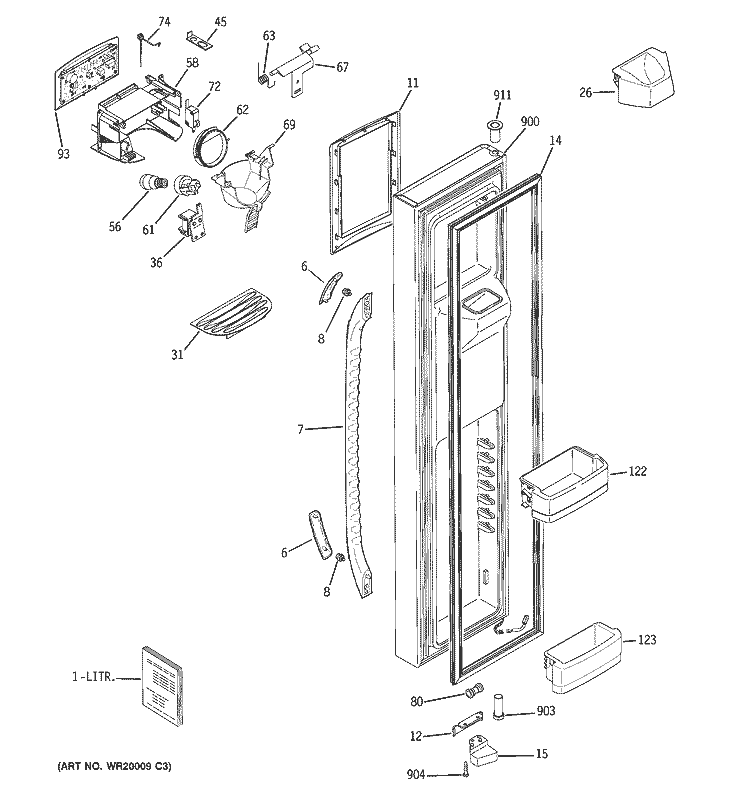 FREEZER DOOR Diagram and Parts List for GSF25KGWAWW  General Electric Refrigerator