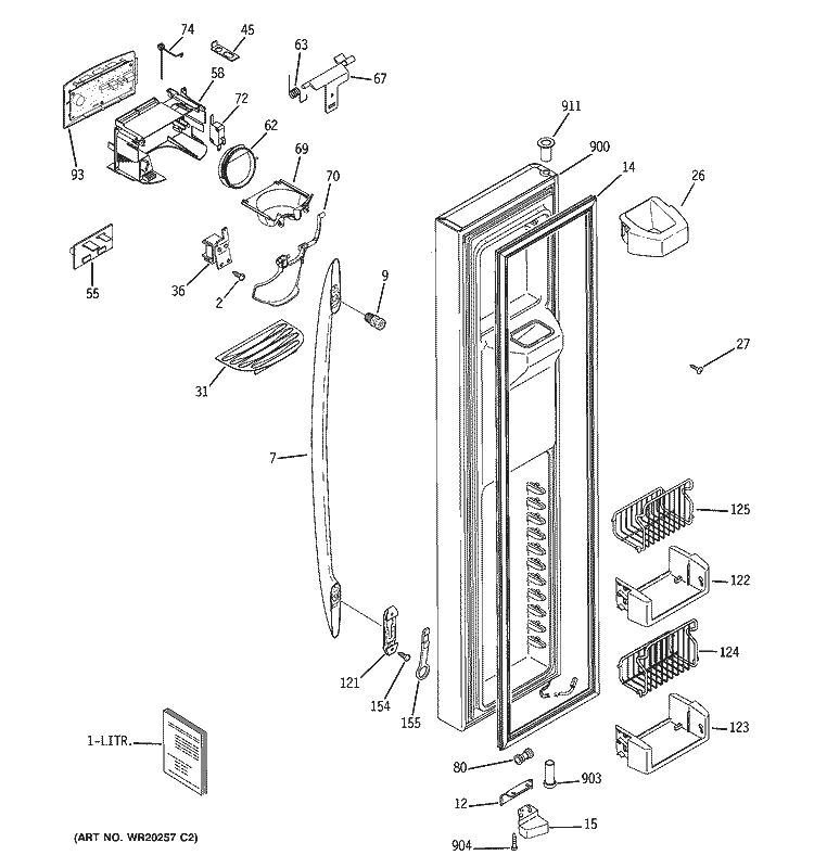 FREEZER DOOR Diagram and Parts List for PCF23RGWAWW  General Electric Refrigerator