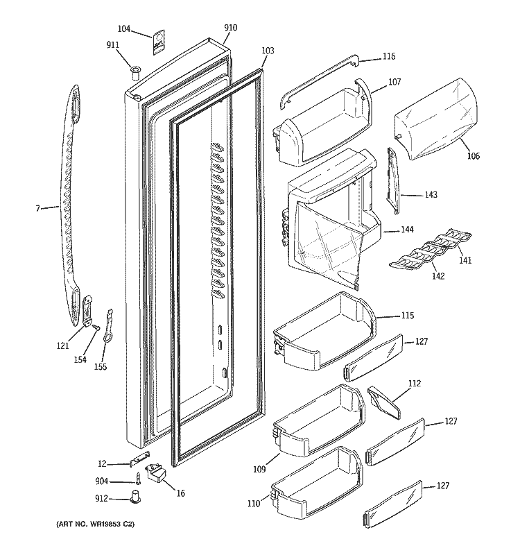 FRESH FOOD DOOR Diagram and Parts List for PSF26PGTAWW  General Electric Refrigerator