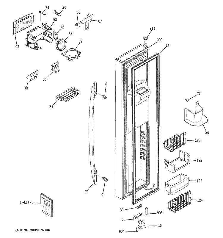 FREEZER DOOR Diagram and Parts List for PSS26PSTBSS  General Electric Refrigerator