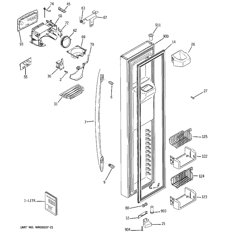 FREEZER DOOR Diagram and Parts List for PSS26PSWASS  General Electric Refrigerator