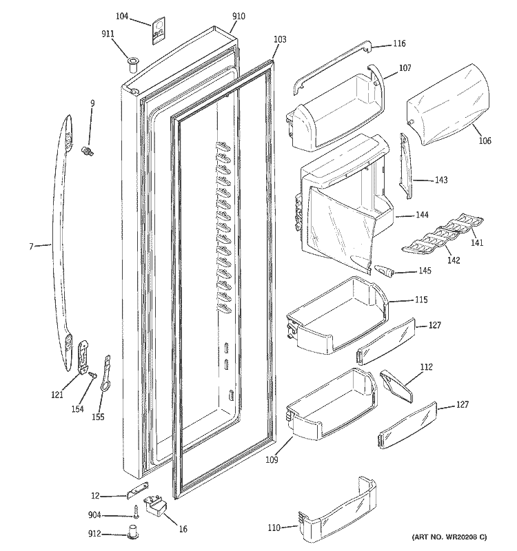 FRESH FOOD DOOR Diagram and Parts List for PSS26PSWASS  General Electric Refrigerator