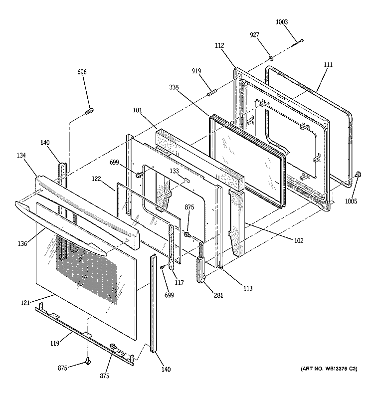 DOOR Diagram and Parts List for JCB800WK5WW  General Electric Range