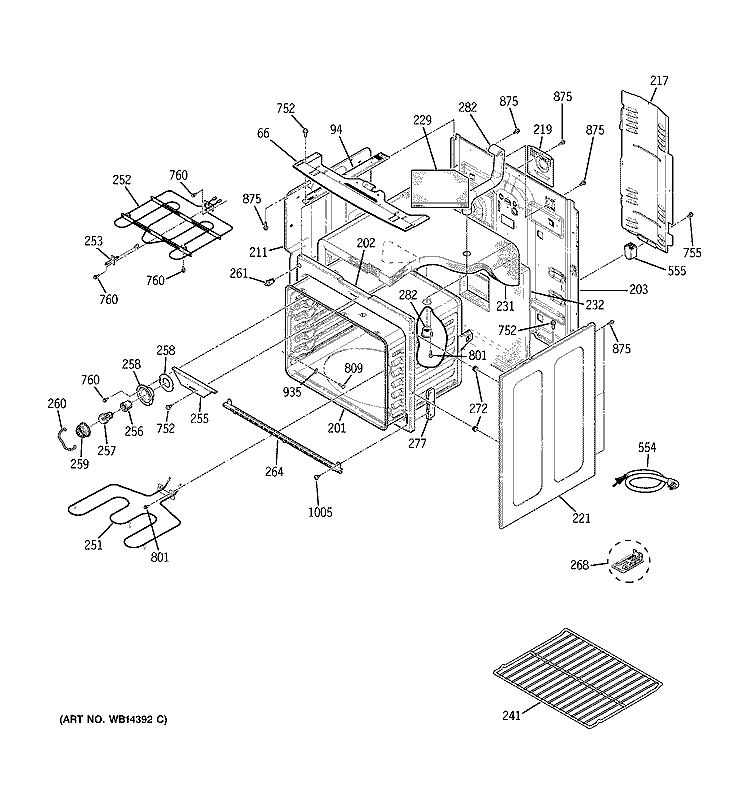 BODY PARTS Diagram and Parts List for JCB900BK5BB  General Electric Range