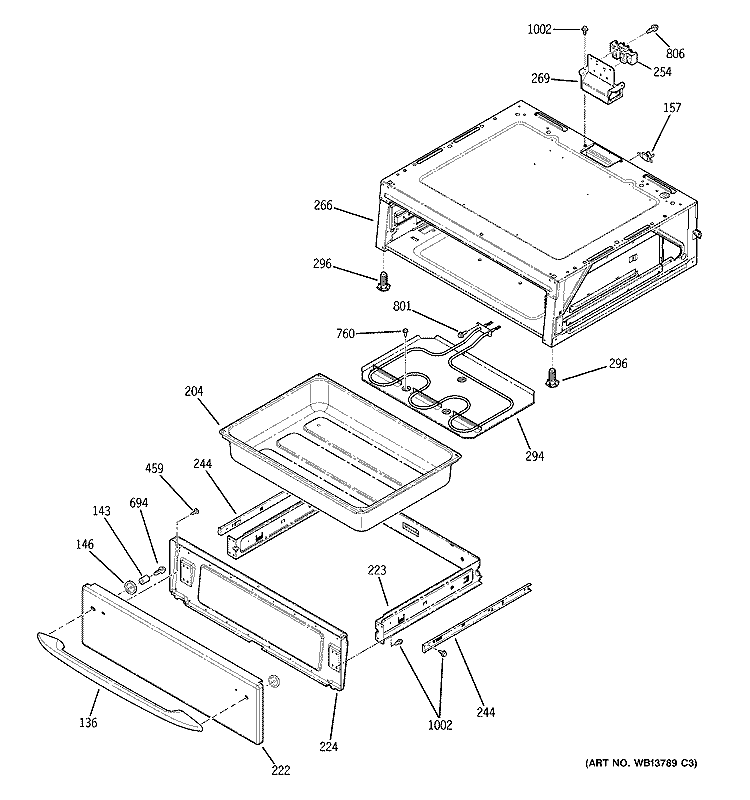 WARMING DRAWER Diagram and Parts List for JCB900BK5BB  General Electric Range