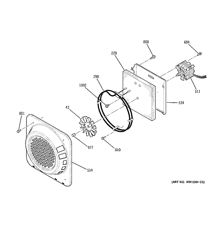 CONVECTION FAN Diagram and Parts List for JCB910TK6WW  General Electric Range