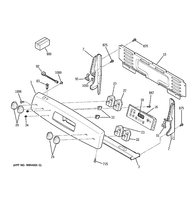 CONTROL PANEL Diagram and Parts List for JCBP62DM2WW  General Electric Range
