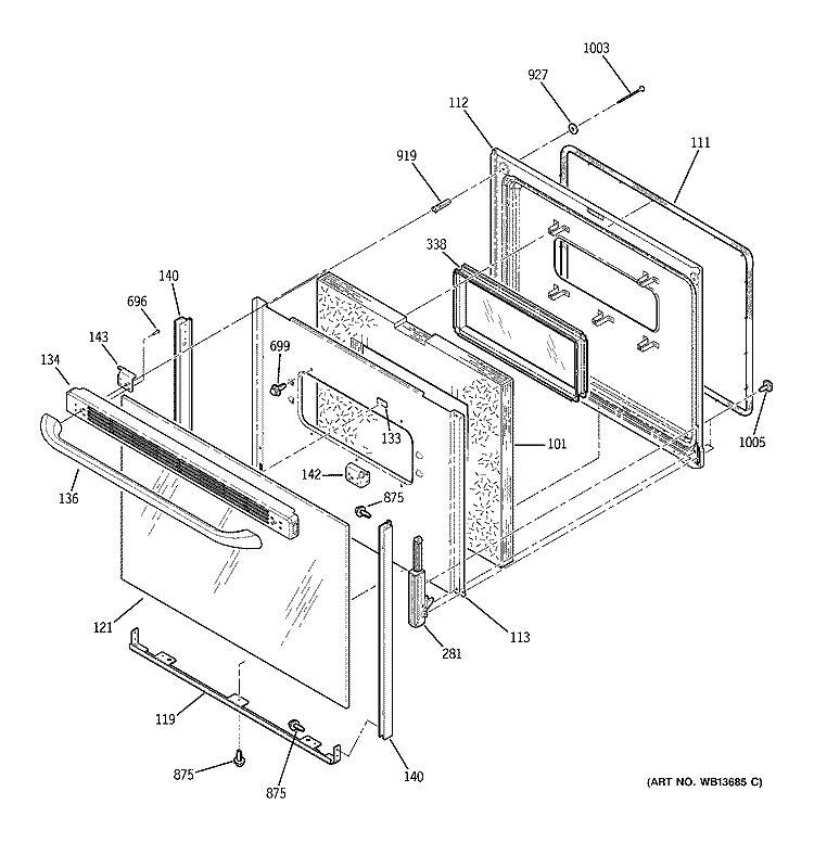 DOOR Diagram and Parts List for JCBP62DM2WW  General Electric Range