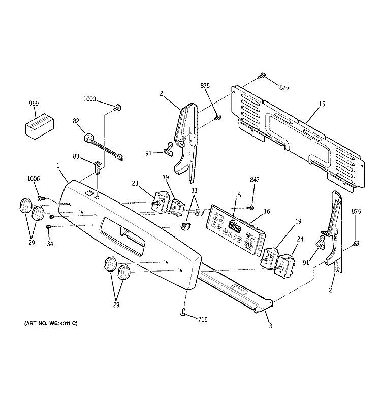 CONTROL PANEL Diagram and Parts List for JCBP68DM2WW  General Electric Range