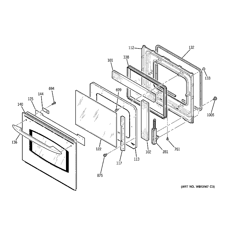 DOOR Diagram and Parts List for JCKP70BM1BB  General Electric Wall Oven