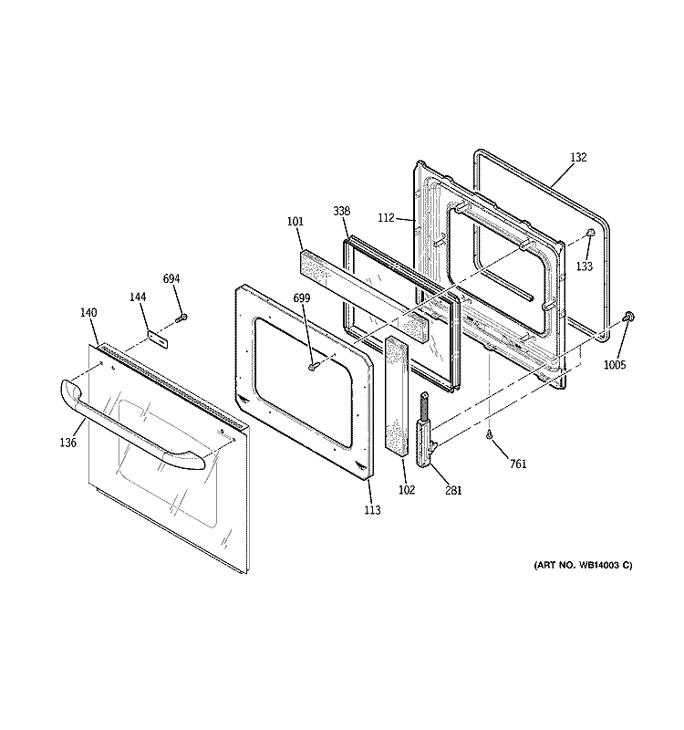 DOOR Diagram and Parts List for JKP35BM1BB  General Electric Wall Oven