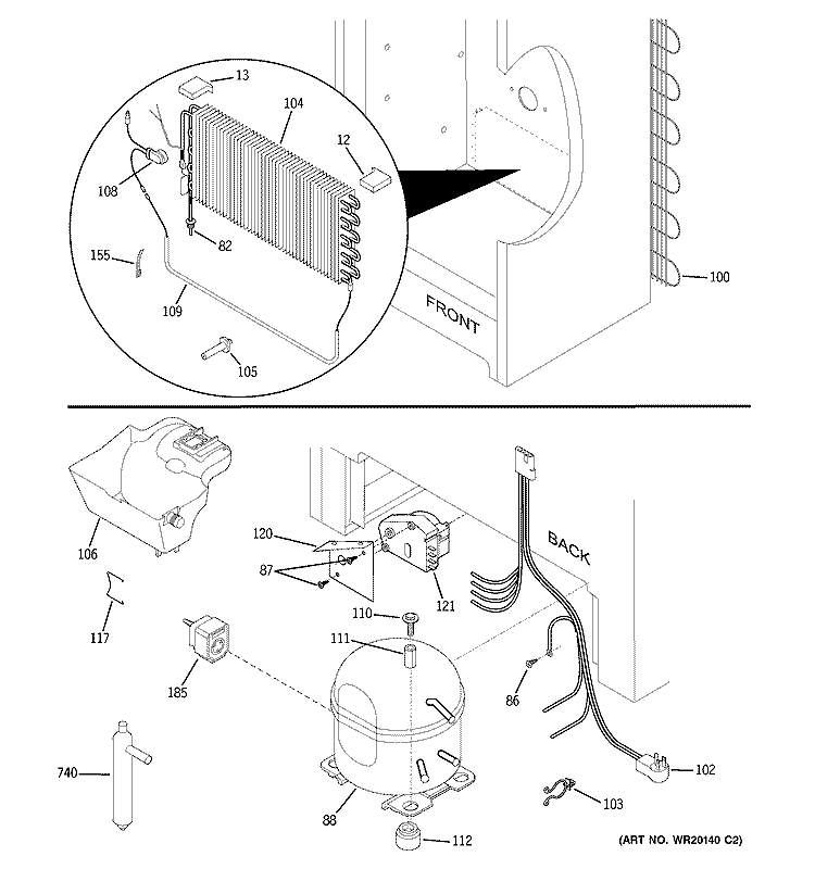 UNIT PARTS Diagram and Parts List for FUF14DUBRWW  General Electric Freezer