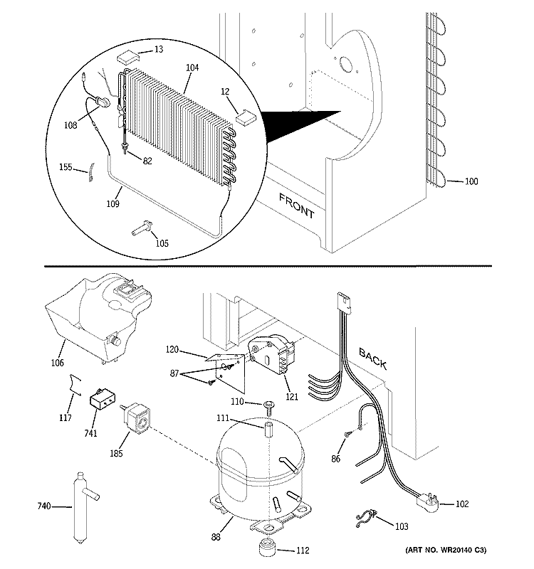 UNIT PARTS Diagram and Parts List for FUF20DUBRWW  General Electric Freezer