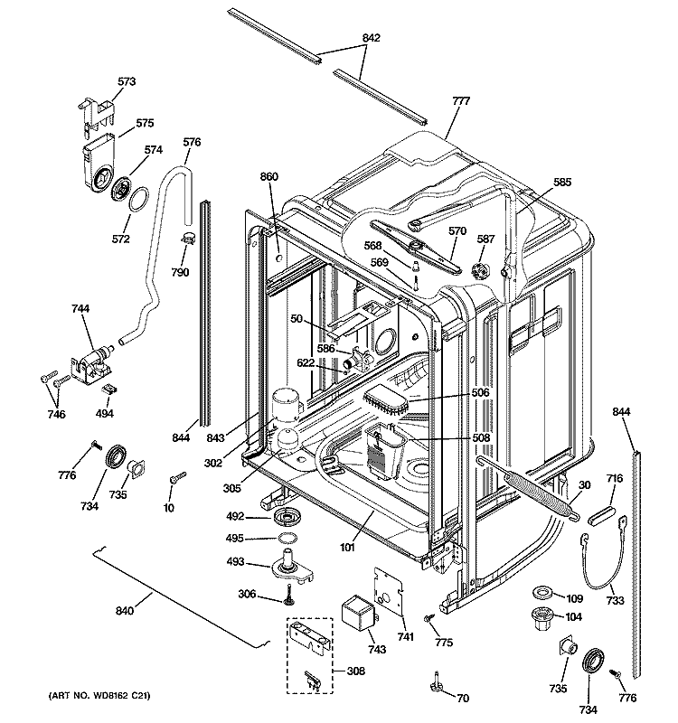 BODY PARTS Diagram and Parts List for PDW8211N20WW  General Electric Dishwasher