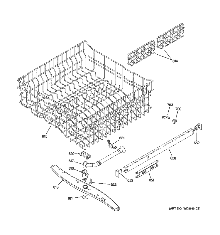 UPPER RACK ASSEMBLY Diagram and Parts List for PDW8600N20CC  General Electric Dishwasher
