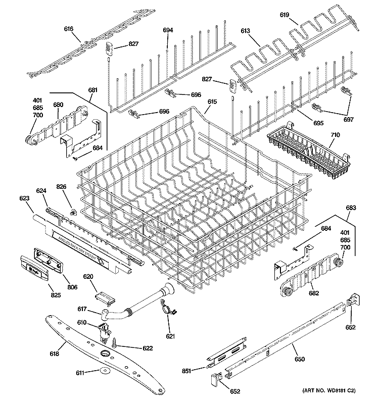 UPPER RACK ASSEMBLY Diagram and Parts List for PDW8900N20WW  General Electric Dishwasher