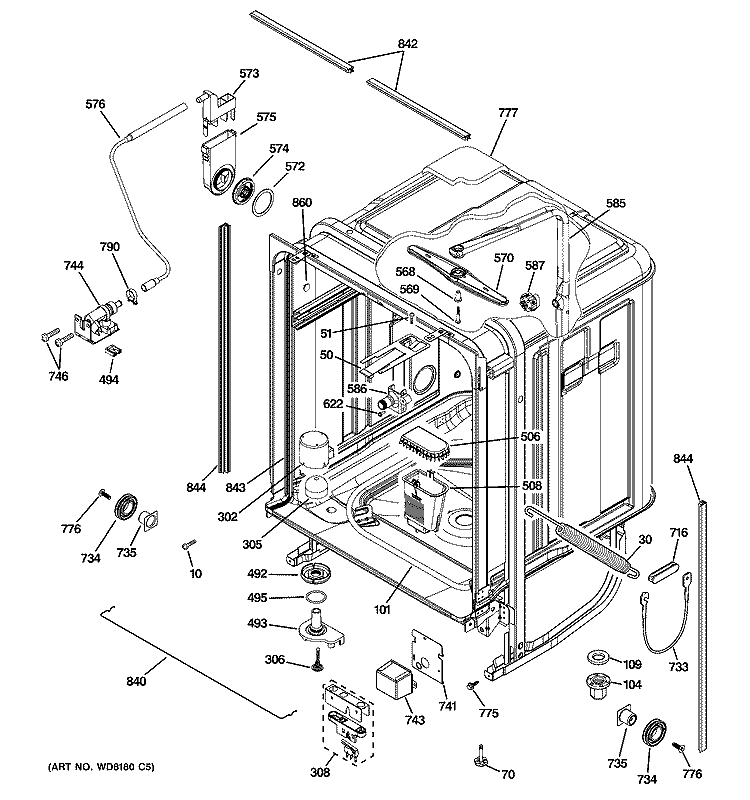 BODY PARTS Diagram and Parts List for PDW9900N20WW  General Electric Dishwasher