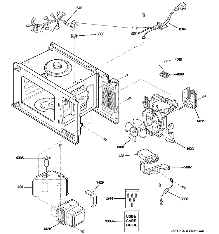 INTERIOR PARTS 1 Diagram and Parts List for PEB2060SM1SS  General Electric Microwave