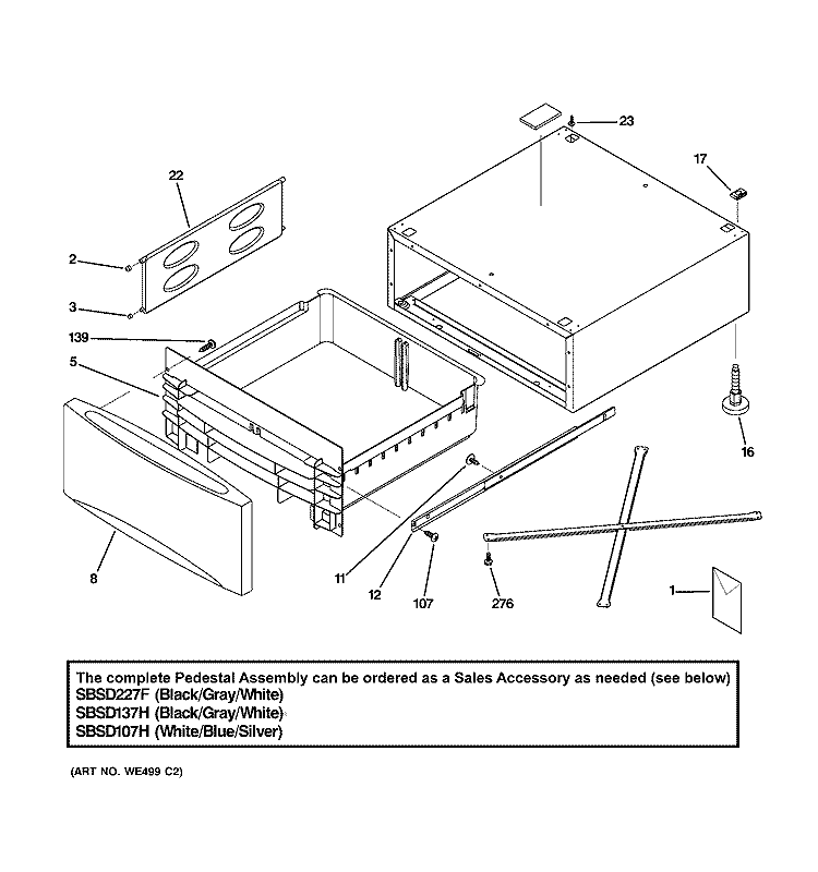 PEDESTAL Diagram and Parts List for SBSD137H5MS  General Electric Laundry Accessories