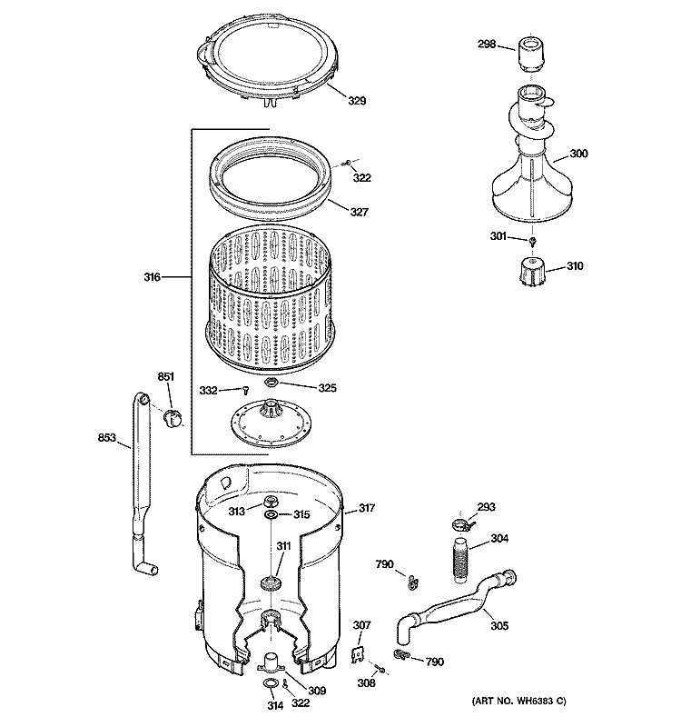 TUB, BASKET & AGITATOR Diagram and Parts List for WNRD2050E0WC  General Electric Washer