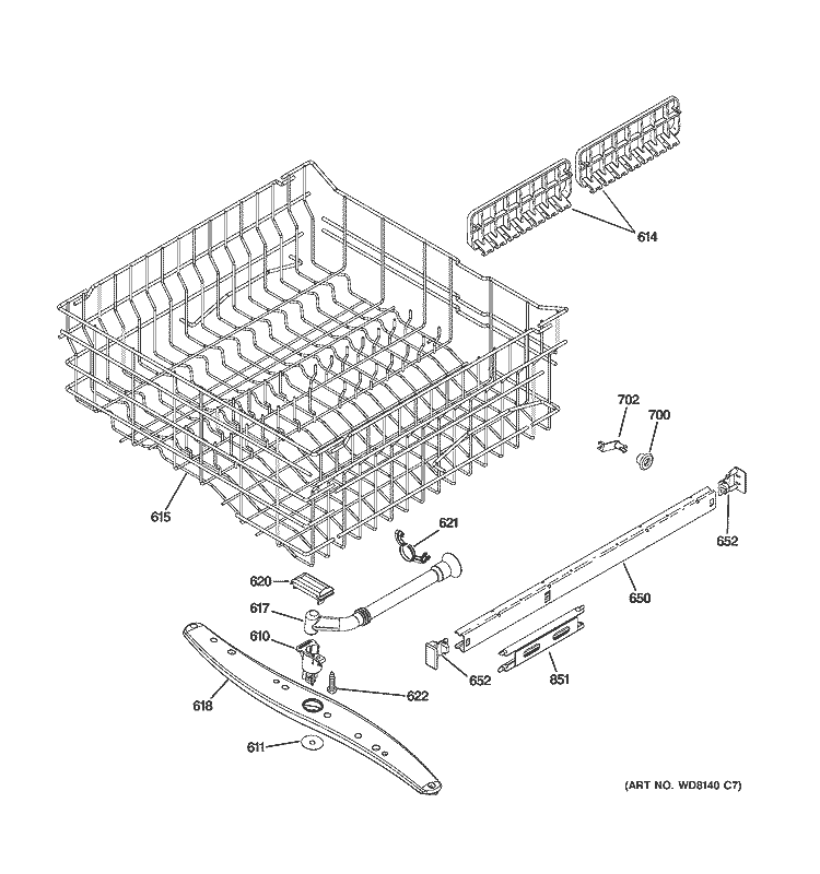 UPPER RACK ASSEMBLY Diagram and Parts List for ZBD6800N20WW  General Electric Dishwasher