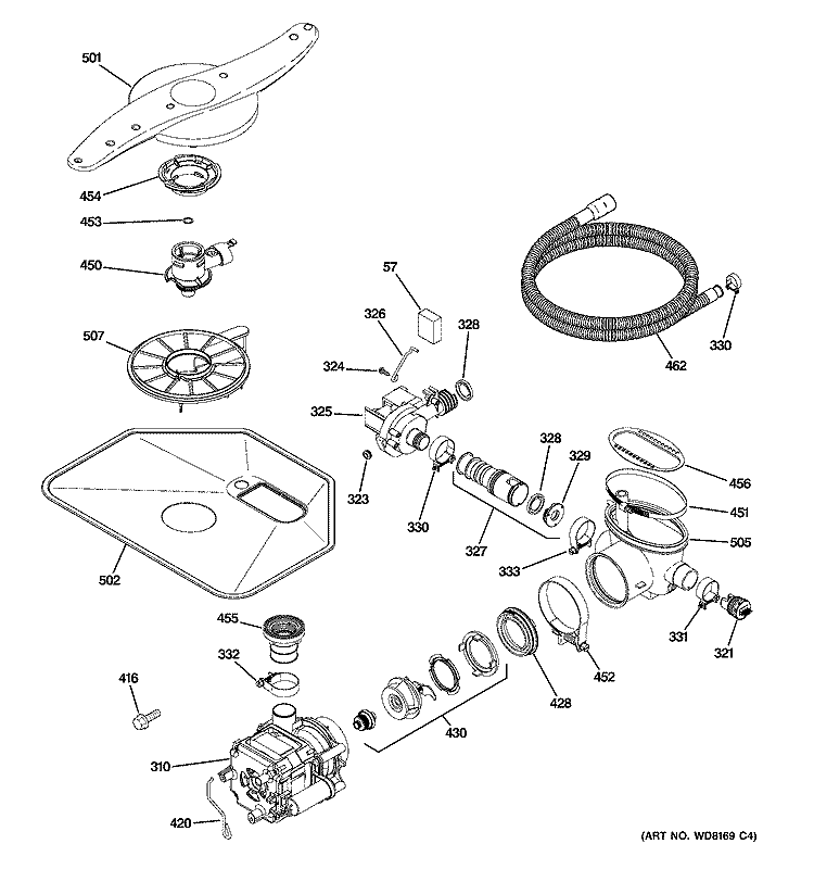 MOTOR - PUMP MECHANISM Diagram and Parts List for ZBD6800N20WW  General Electric Dishwasher
